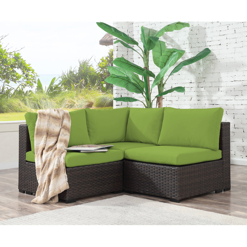 Holliston 3 Piece Rattan Sectional Seating Group with Cushions
